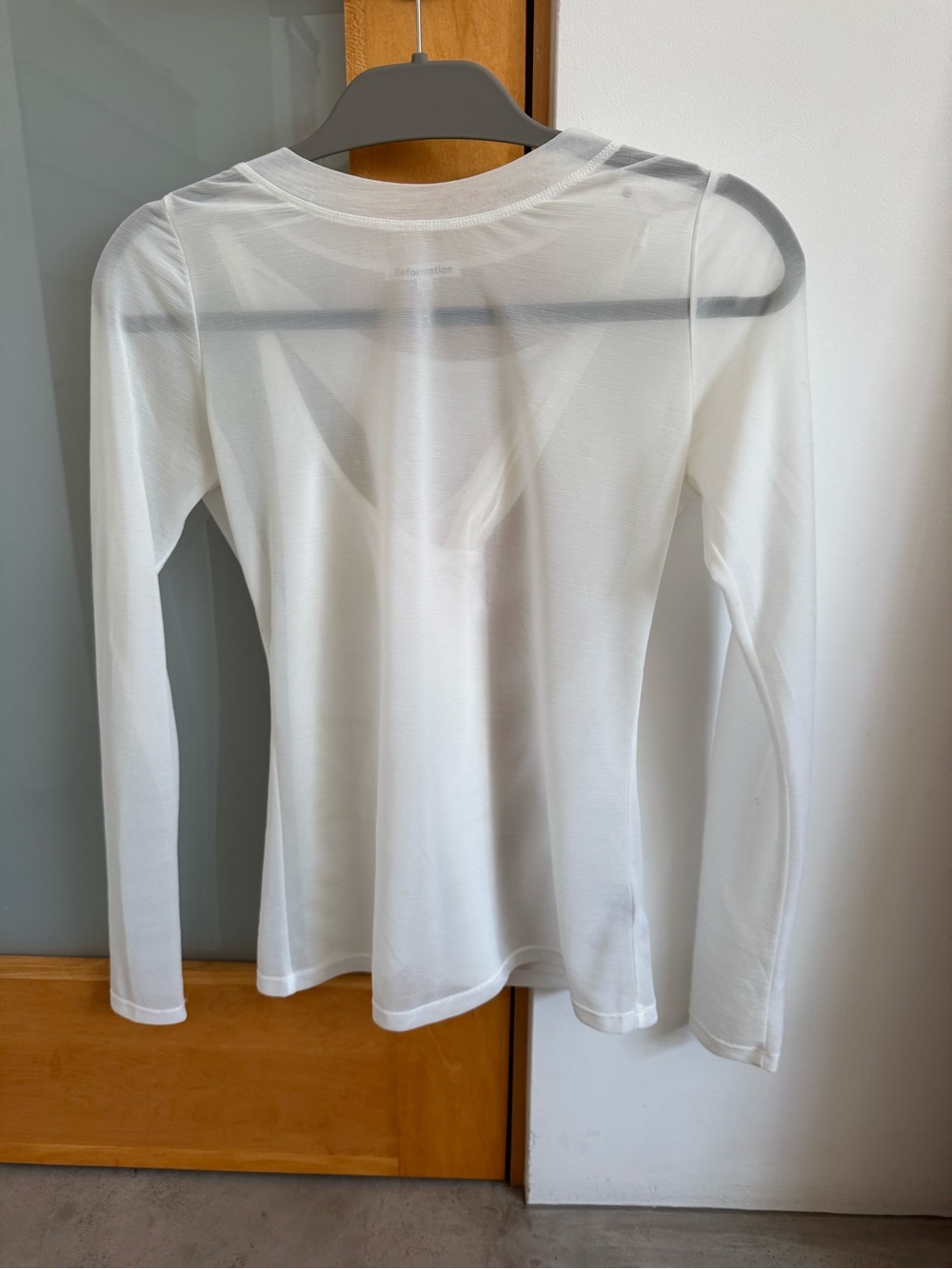 White Long-Sleeve Semi-Sheer Women's Top
